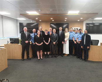 Students, trainees and staff of the Detective Training School mock trial in July 2022.
