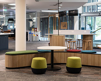 A mid-shot of a seating area level 2 at Joondalup Campus Library.