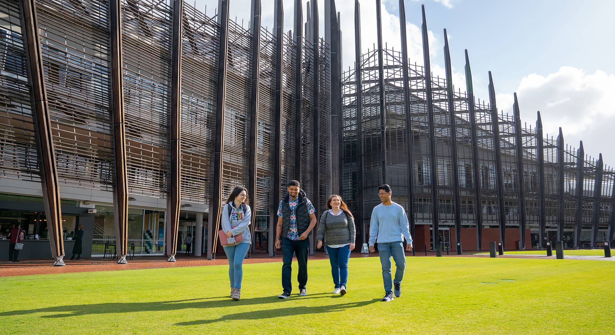 Students walking on a university campus