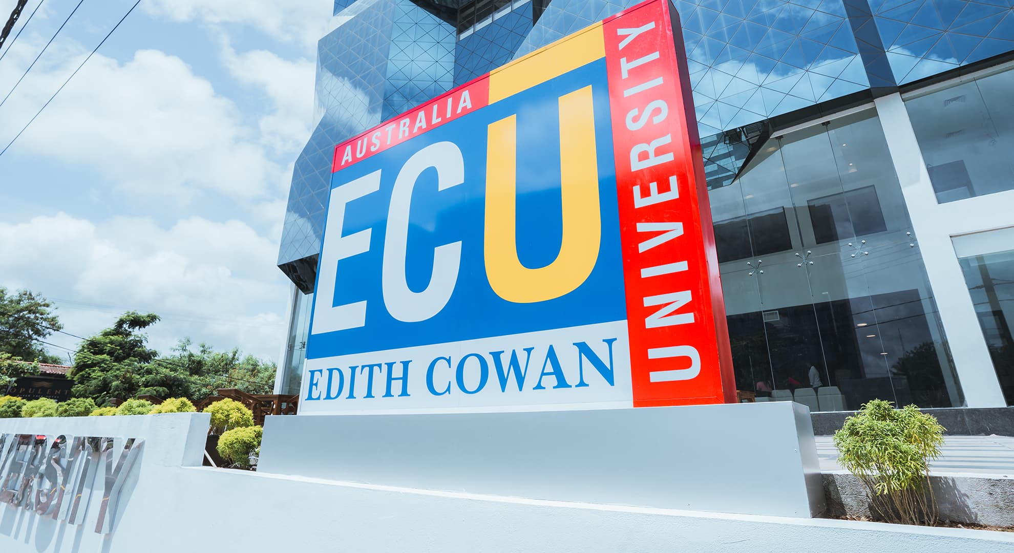 ECU sign on façade of new Sri Lanka campus building