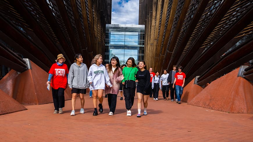 Students walking around Joondalup ECU campus