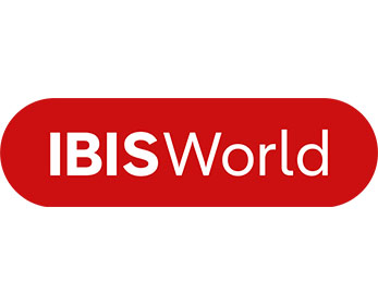 The IBISWorld log features the text ‘IBISWorld’ in white inside a red capsule shape.