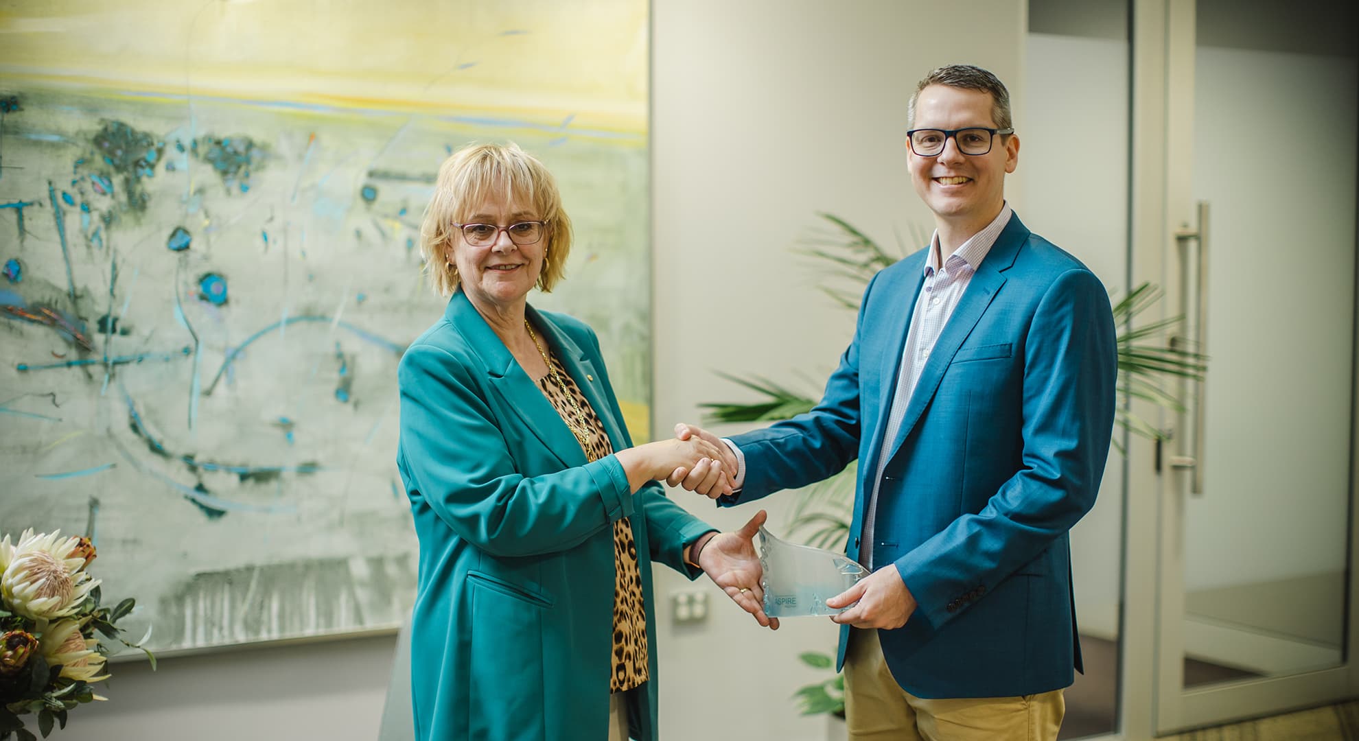 Deputy Vice-Chancellor (Research) Professor Caroline Finch and Lecturer and Coordinator of Secondary and Instrumental Music Education, Dr Jason Goopy.