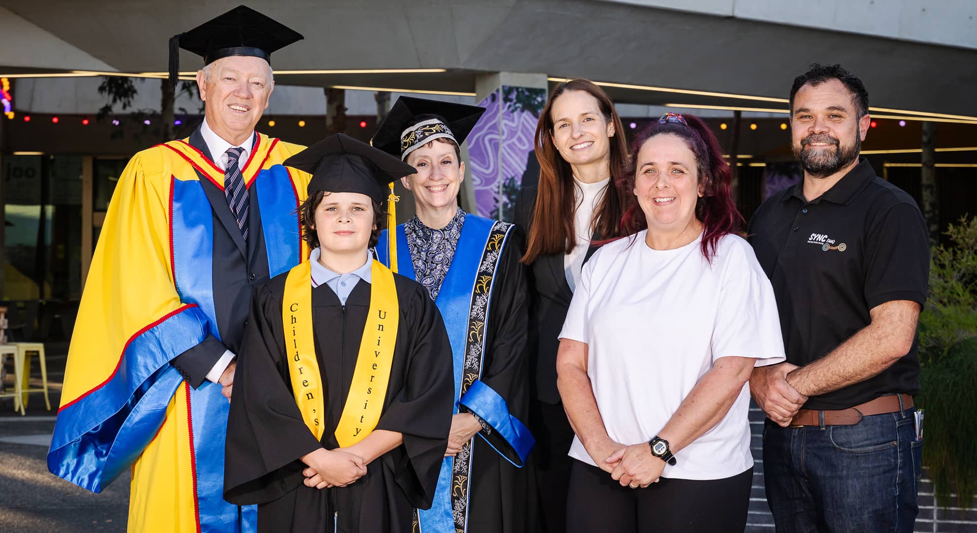 L-R: Mr Colin Pettit, Vice Chancellor of the CUWAP; Hedley Ryder; Professor Clare Pollock, Vice-Chancellor at ECU; Jemima Tomlinson, Principal at Swan View Primary School; Bonnie and Percy Ryder. Image credit: Stephen Heath Photography.