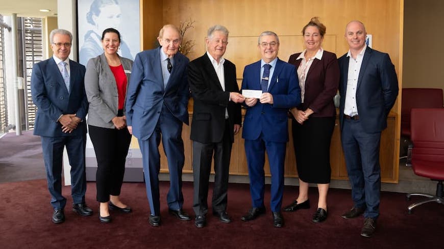 L-R: Executive Dean of School of Engineering, Professor Daryoush Habibi; Director of Development and Alumni Relations, Susan Schofield; Trustee, Ian Warner; Chairperson, Richard Basham; ECU Vice-Chancellor, Professor Steve Chapman; Trustee, Elizabeth Court; Development Executive, Paul Schreuders.