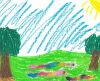 The artwork of Sharna, a young child, who uses Noongar language and stories of the Wagyl (Rainbow Snake) learned in the Deadly Arts Early Years program for and as wellbeing.