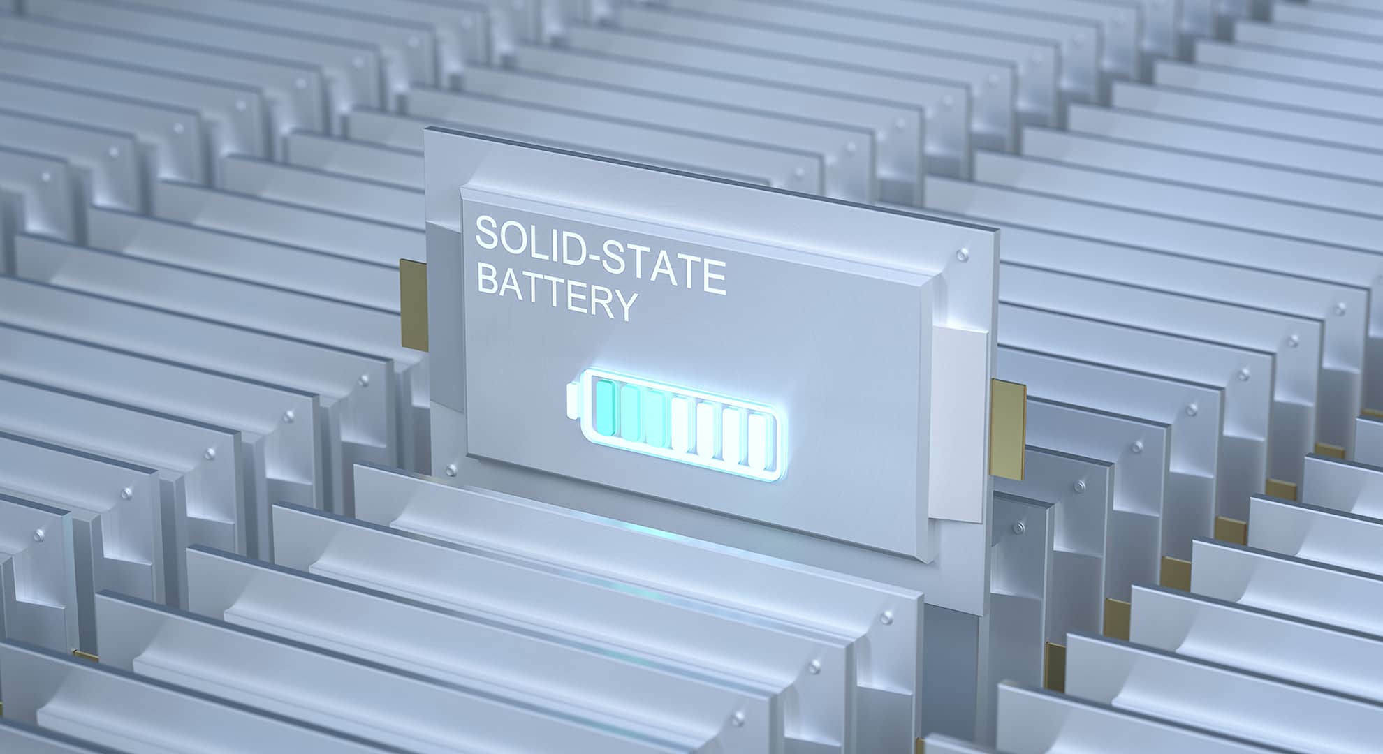 A rendered image of a solid state battery.