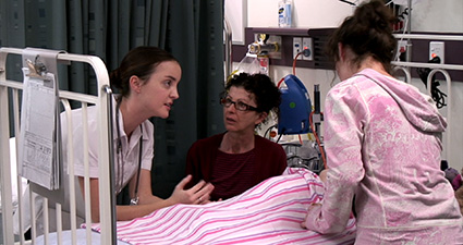 Image shows a scenario demonstrating communication in family centred care