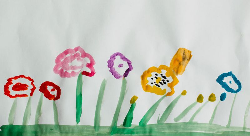 A child's painting of flowers.