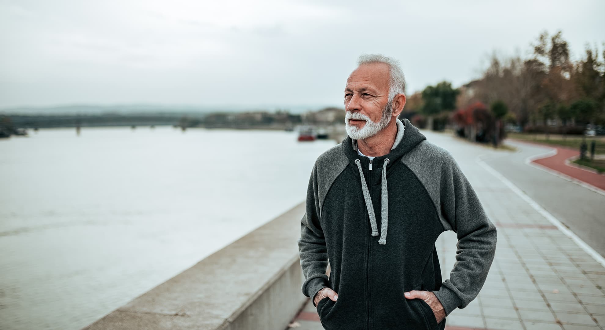 Man walking near waterfront