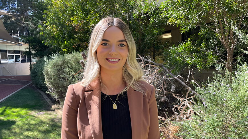 Student Hannah Lee standing outside classroom at ECU Joondalup