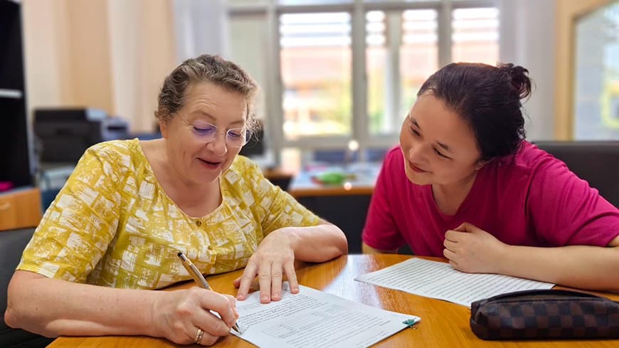 Professor helping student