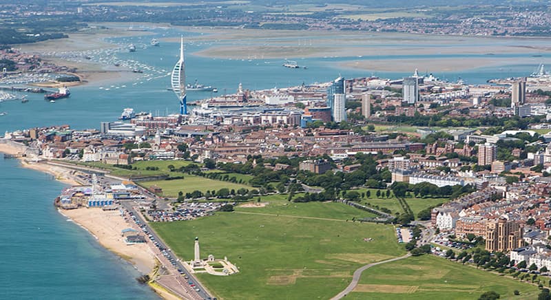 Aerial shot of Portsmouth, UK