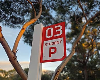 Student parking sign.