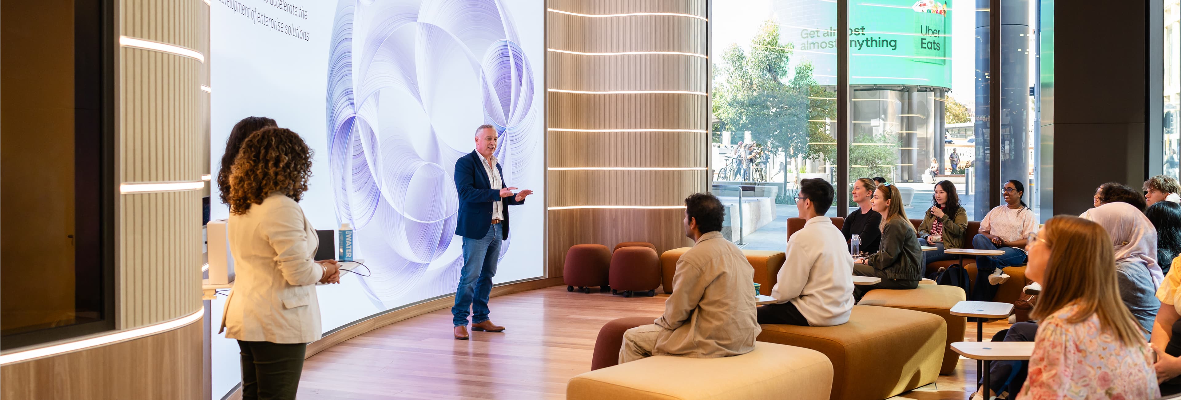 A presenter speaking in the CreatorsLAB.