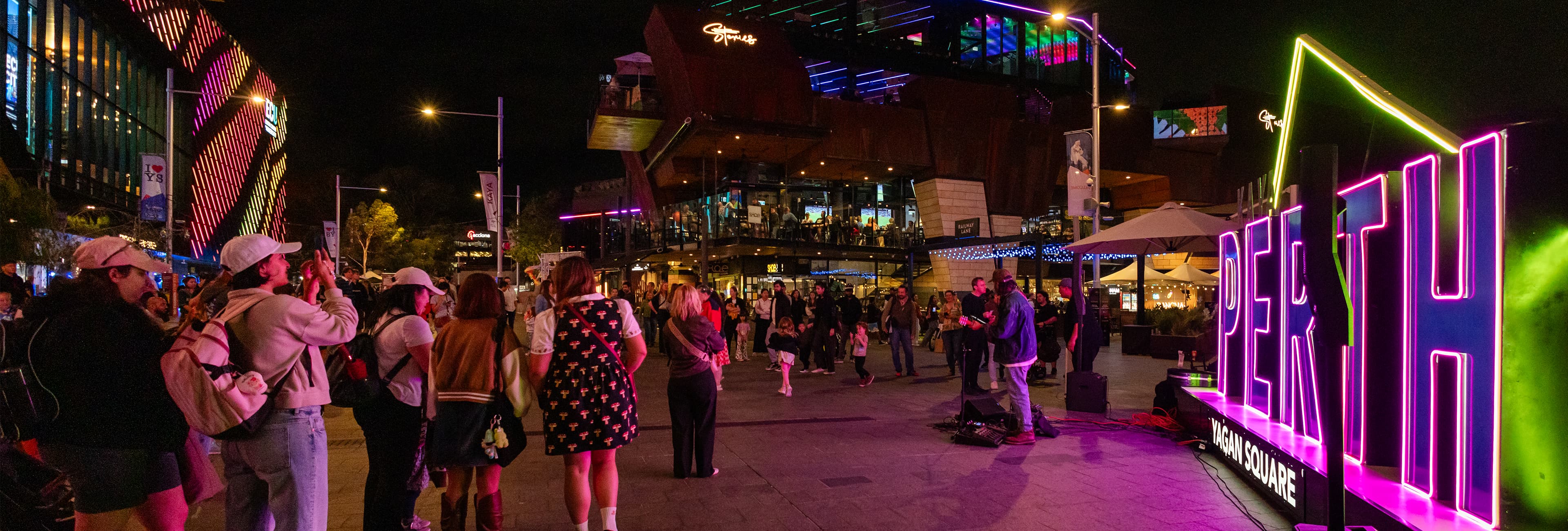 External view of people gathering around the ECU City Campus.