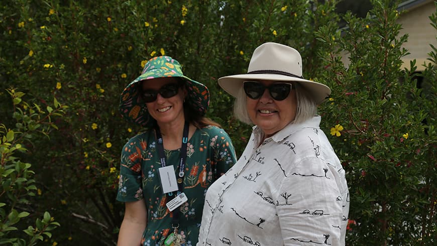 Associate Professor Therese O'Sullivan and Aunty Dale Tilbrook smiling at the camera