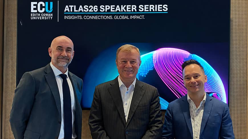 L – R: Jake Garman, Deputy Vice-Chancellor International and Vice President; Phil Honeywood, CEO IEAA; Marko Remes, Dean, International Business Operations