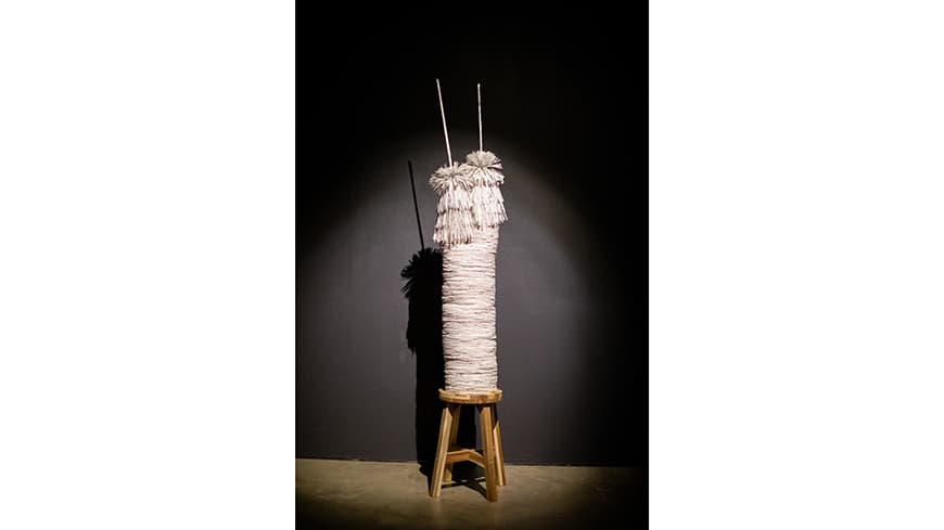 Pages of Aboriginal Words and Place Names arranged into a grass tree.