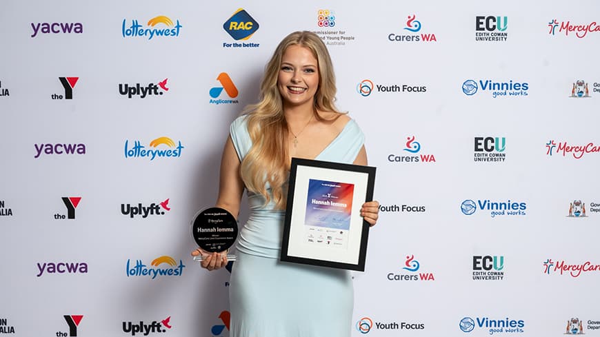 Hannah Iemma after winning the MercyCare Lived Experience Award.