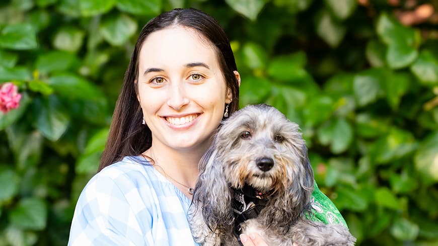 Elissa Oakey, holding her dog Evie.