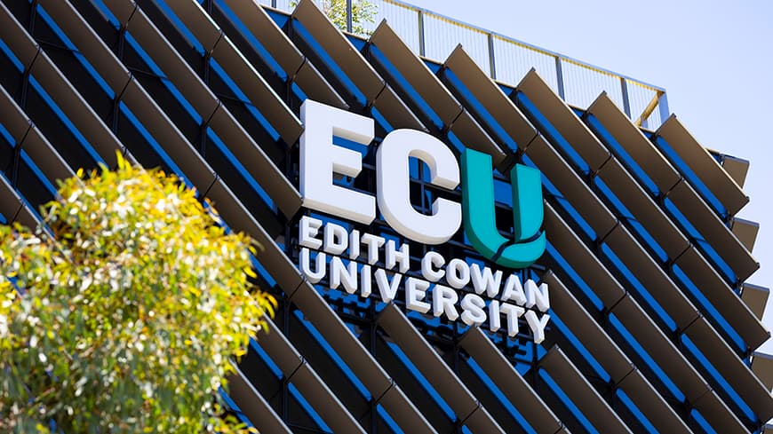 Edith Cowan University logo on a window