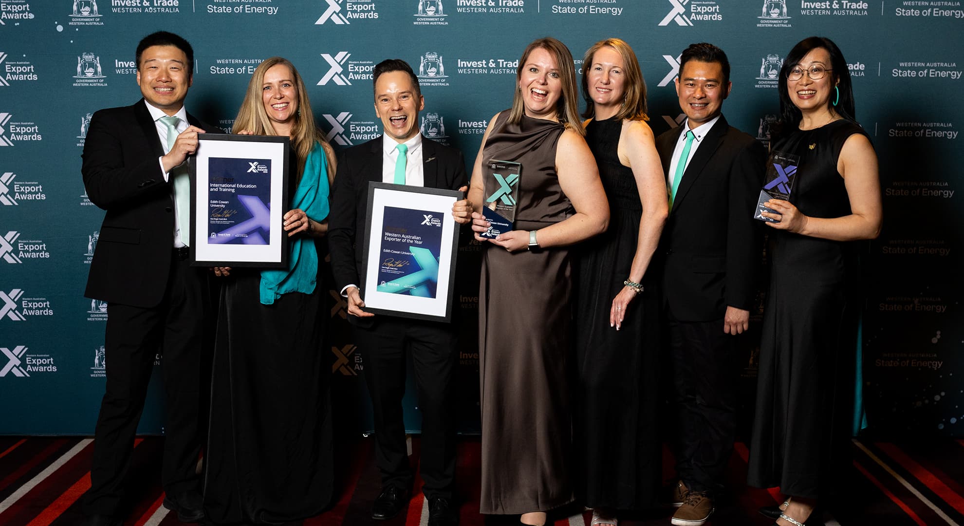 ECU NEXT Project Team members celebrate ECU's double win at the WA Export Awards.