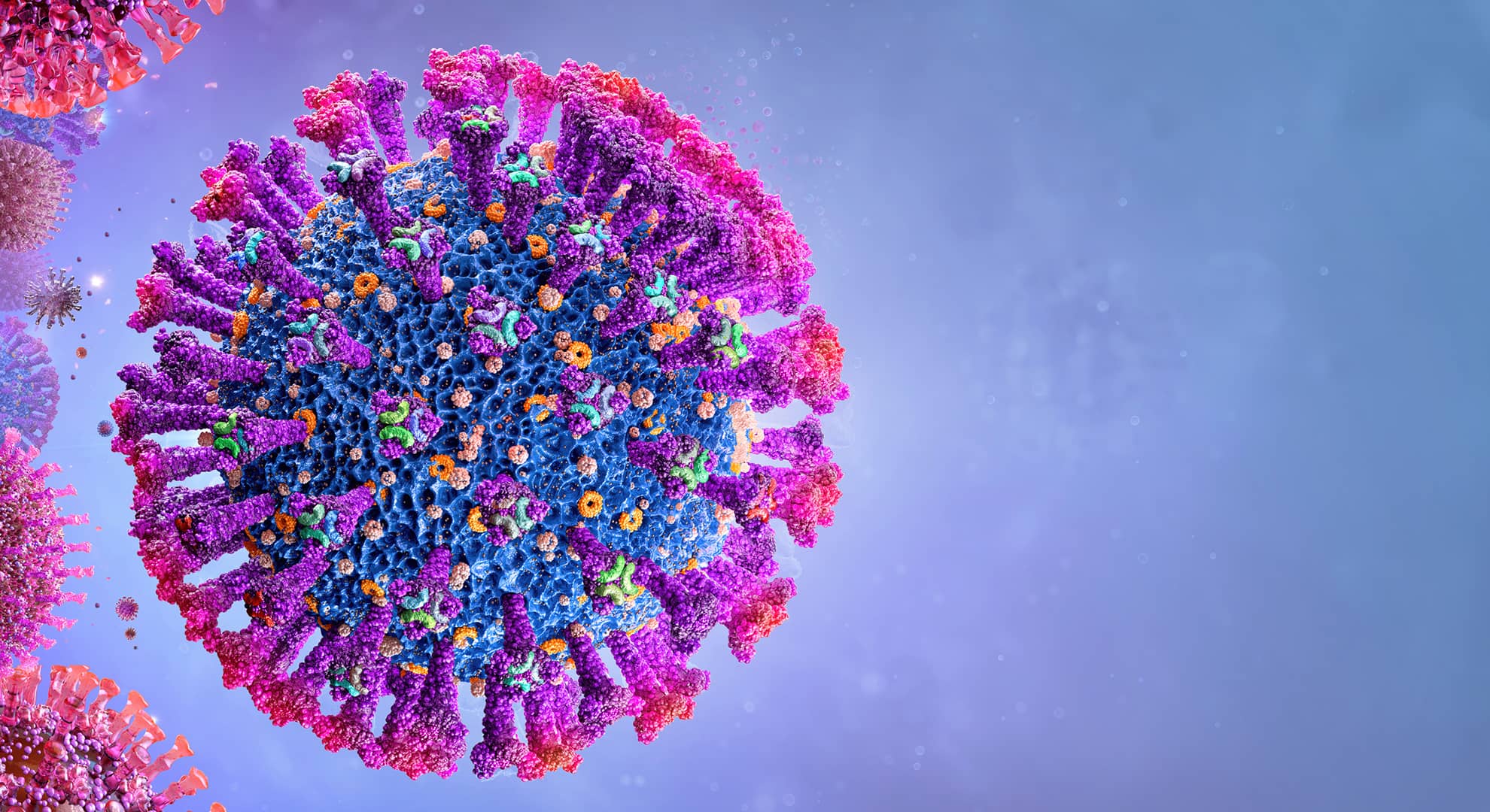 A close up of a COVID virus