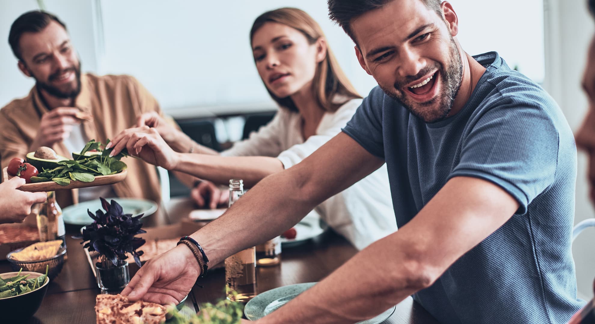 Young people at a dinner party