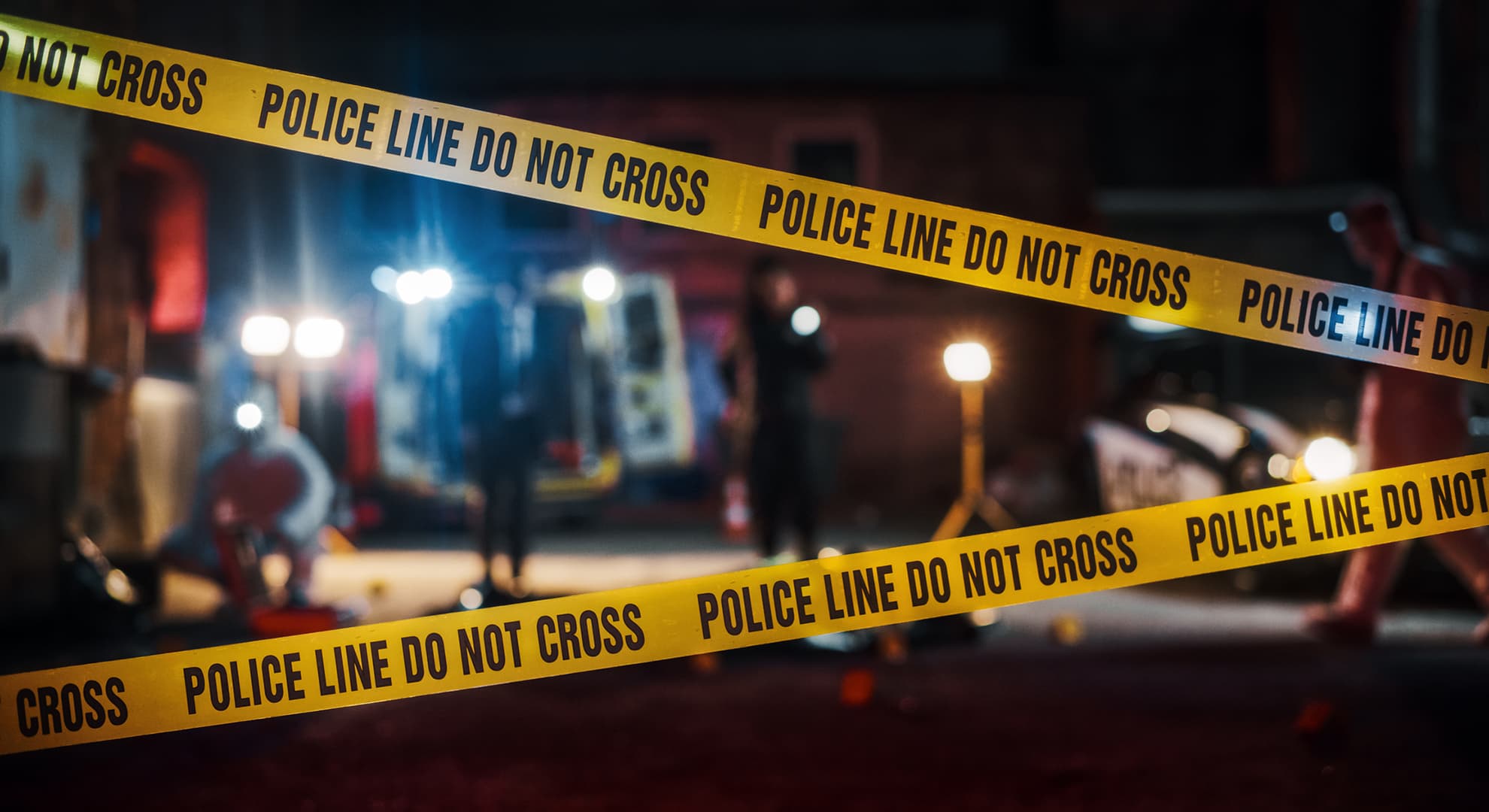 A crime scene cordoned off by police tape