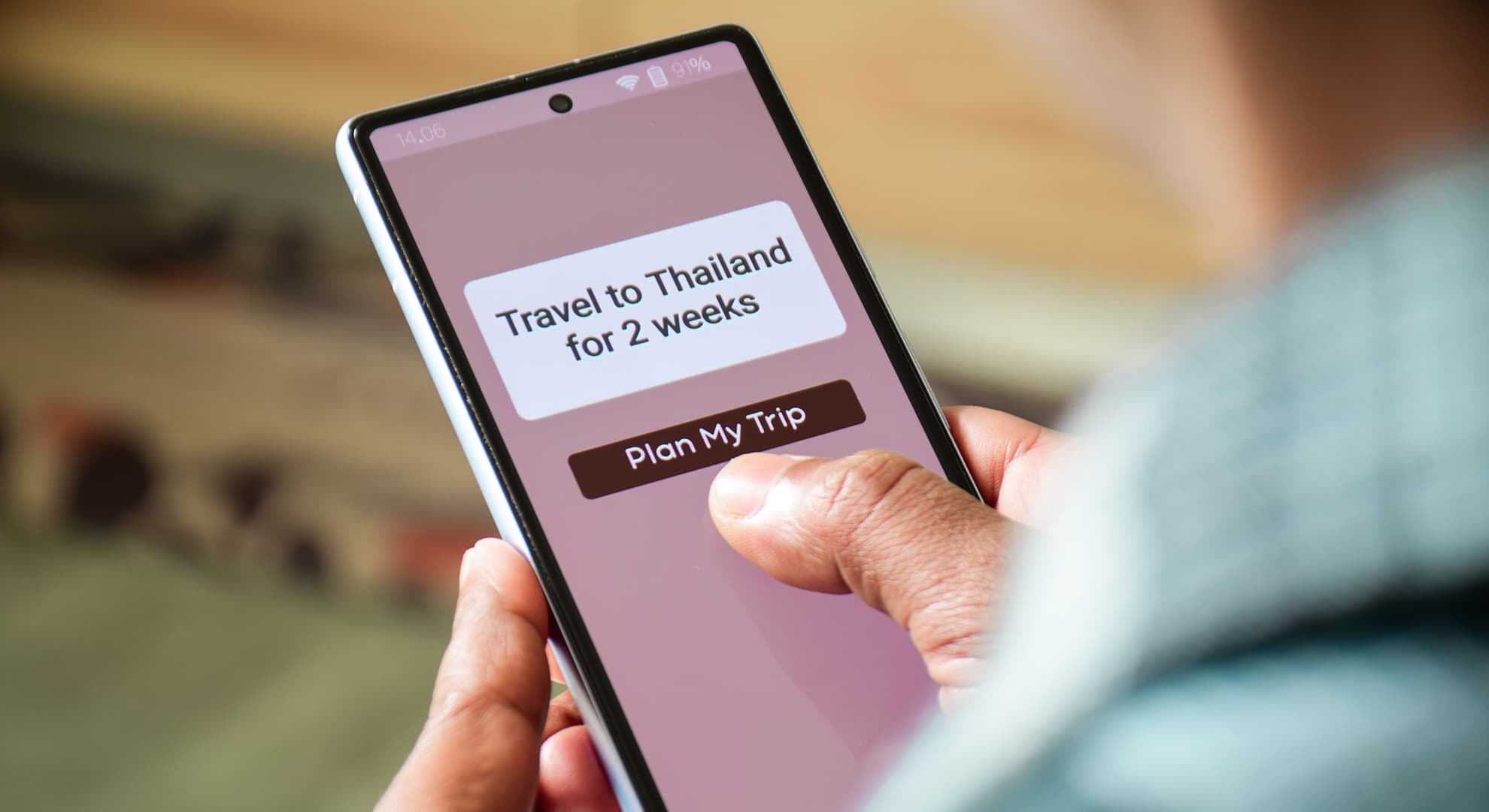 A close up of a mobile phone being used to research travel