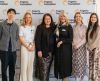 Fogarty Program Coordinator Harry Kwon, Day of AI Australia Curriculum Specialist and Teacher Trainer Jacqueline Manison, Dr Sarah Ratner, ECU School of Education Director of Partnerships and Engagement Julie Boston, Fogarty Foundation Chief Executive Officer Elizabeth Knight and Fogarty Program and Communications Manager Laura Potts Standing as a group in front of a Fogarty Foundation banner.